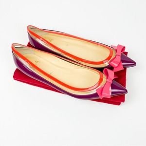 Christian Louboutin PVC Ballerina Flats Pointed Toe Bow Purple Pink EU 38 US 8